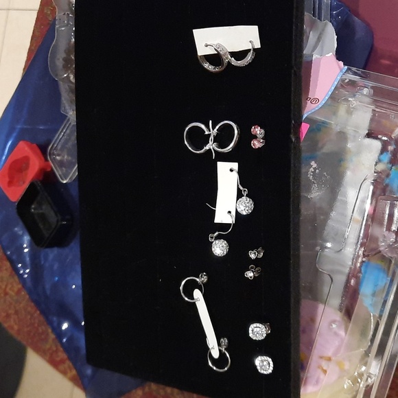 NWT AUTHENTIC SOLID STERLING SILVER CZ EARRINGS LOT WEDDING 👰‍♀ BRIDESMAIDS - Picture 1 of 7